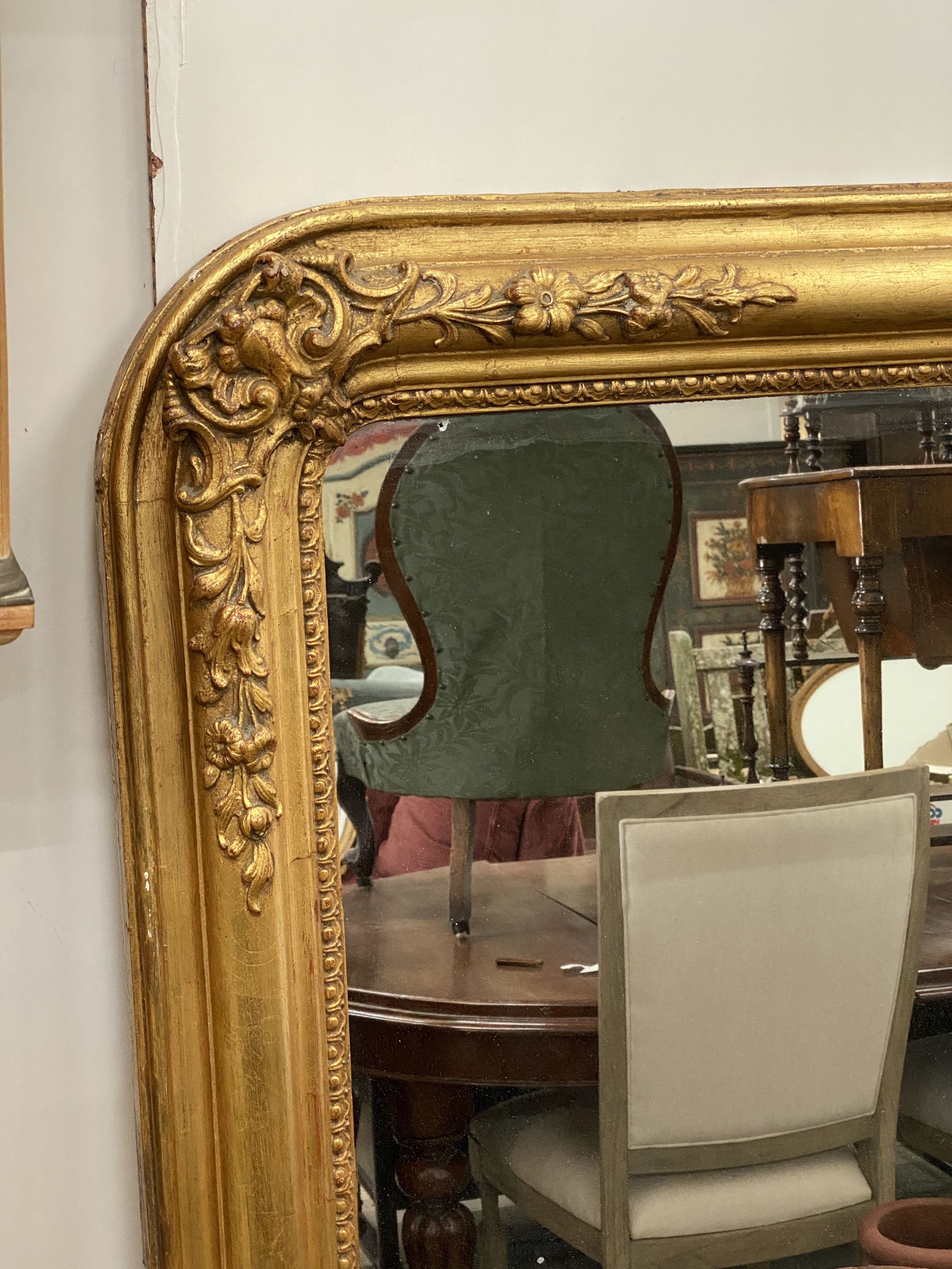 A 19th century French giltwood and gesso overmantel mirror, width 122cm, height 156cm